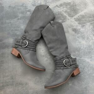 Black Slouchy Moto Boots Buckle Western Cowboy Indie Sleaze Boho Rock